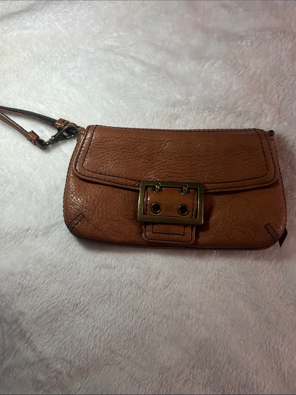 Brown Leather Wristlet Clutch - Classic Everyday Style